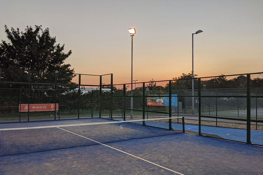 Padel court at sunset in the summer.