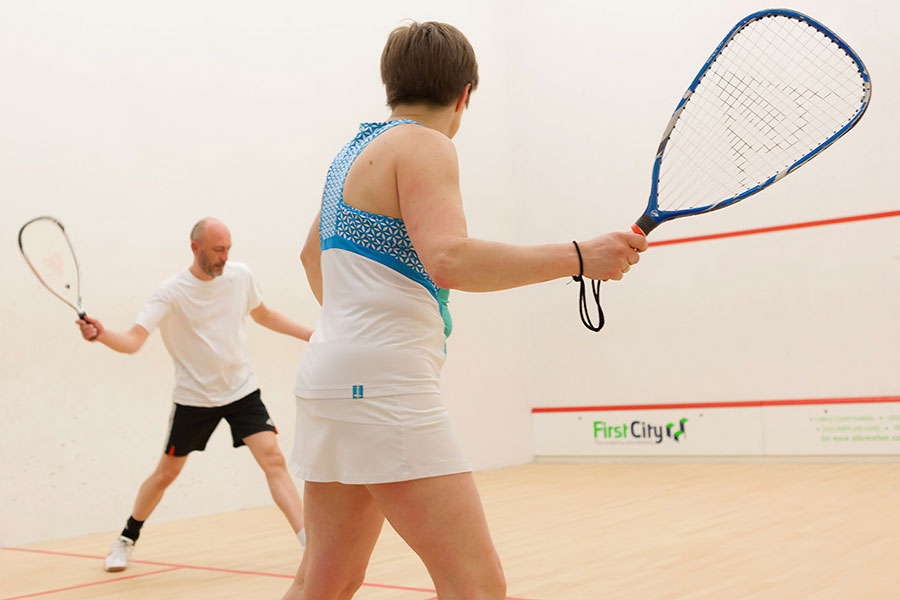 Racketball players taking part in a club session.