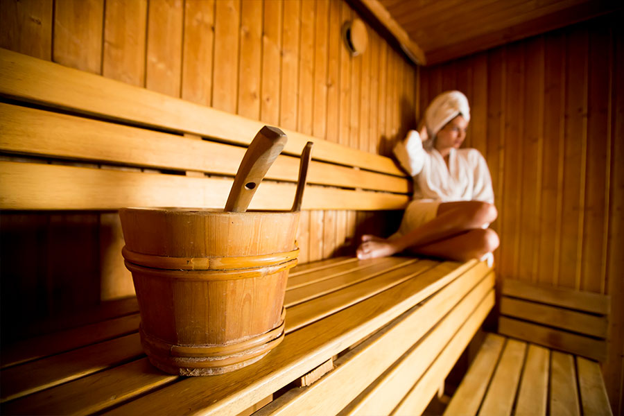 Woman in the sauna.